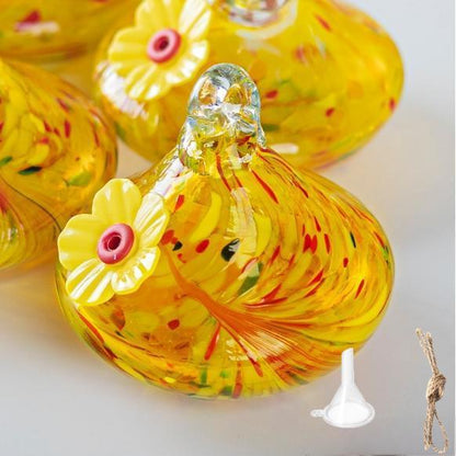 Outdoor Hand-Blown Glass Bird Feeder - Durable Weather-Proof Bird Waterer, Includes Funnel & Hanging Rope V888-ELOSUNG42820