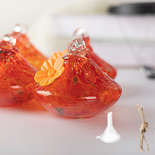 Outdoor Hand-Blown Glass Bird Feeder - Durable Weather-Proof Bird Waterer, Includes Funnel & Hanging Rope V888-ELOSUNG42821