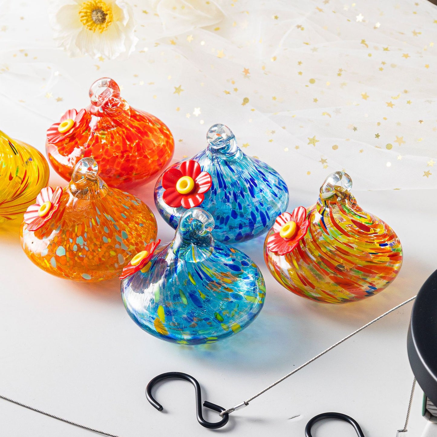Outdoor Hand-Blown Glass Bird Feeder - Durable Weather-Proof Bird Waterer, Includes Funnel & Hanging Rope V888-ELOSUNG42821