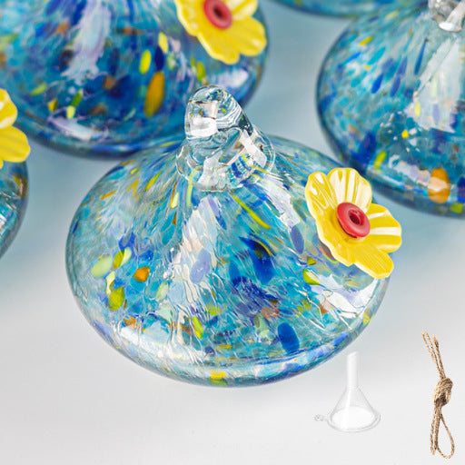 Outdoor Hand-Blown Glass Bird Feeder - Durable Weather-Proof Bird Waterer, Includes Funnel & Hanging Rope V888-ELOSUNG42822