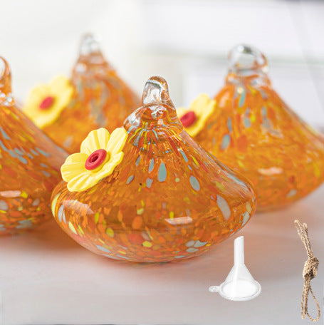 Outdoor Hand-Blown Glass Bird Feeder - Durable Weather-Proof Bird Waterer, Includes Funnel & Hanging Rope V888-ELOSUNG42823