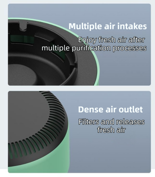 Green Compact 2-in-1 Negative Ion Air Purifier & Self-Extinguishing Ashtray - Wireless Noise-Reducing Smoke & V888-ELOSUNG42834