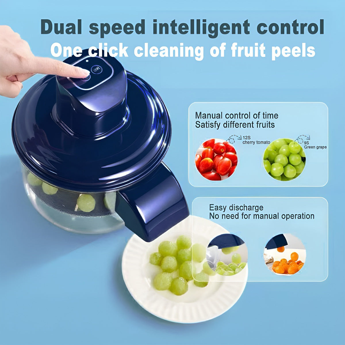 Blue Automatic Grape Peeler Machine - High-Efficiency & Mess-Free, Electric Fruit Skin Remover for Home V888-ELOSUNG42845