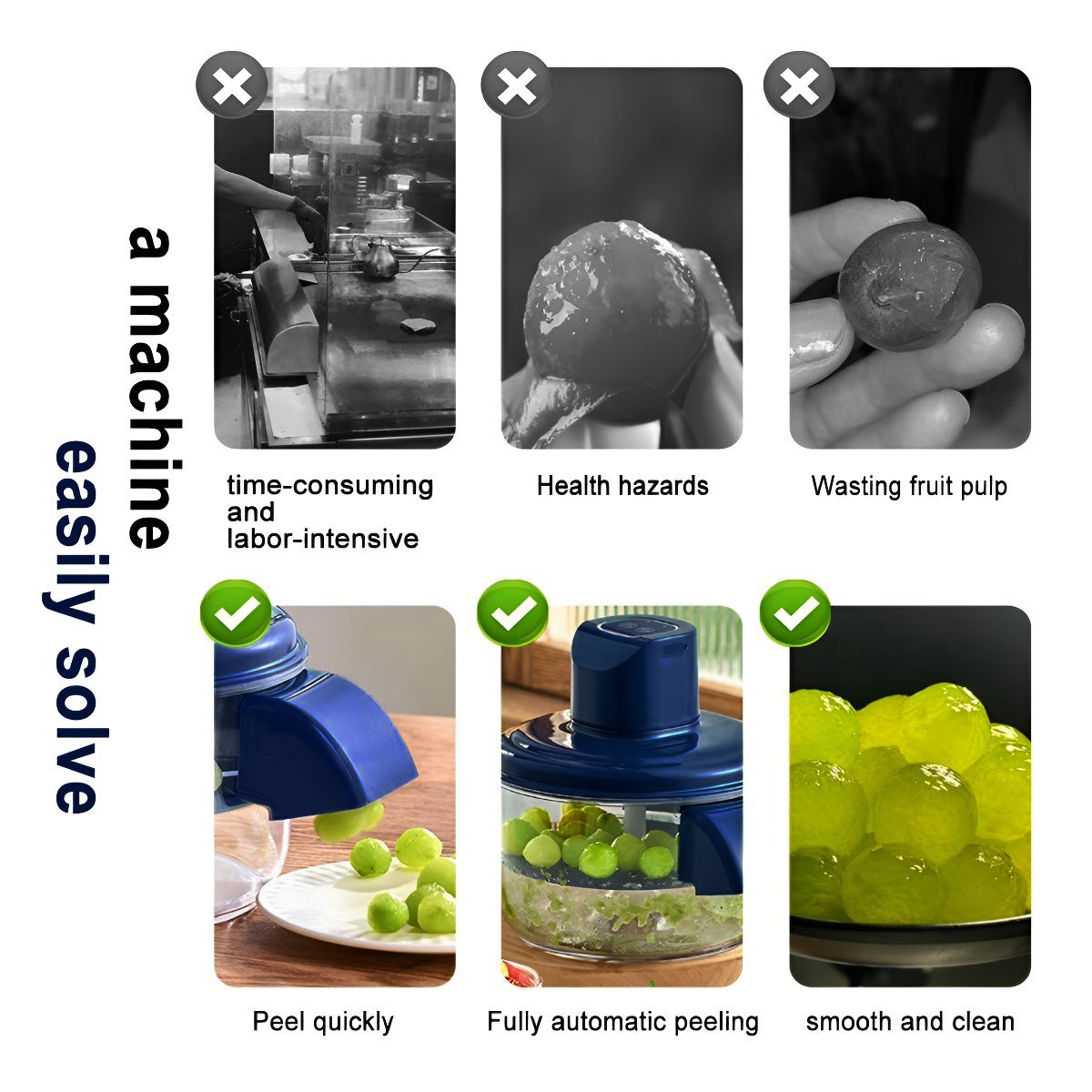 Blue Automatic Grape Peeler Machine - High-Efficiency & Mess-Free, Electric Fruit Skin Remover for Home V888-ELOSUNG42845