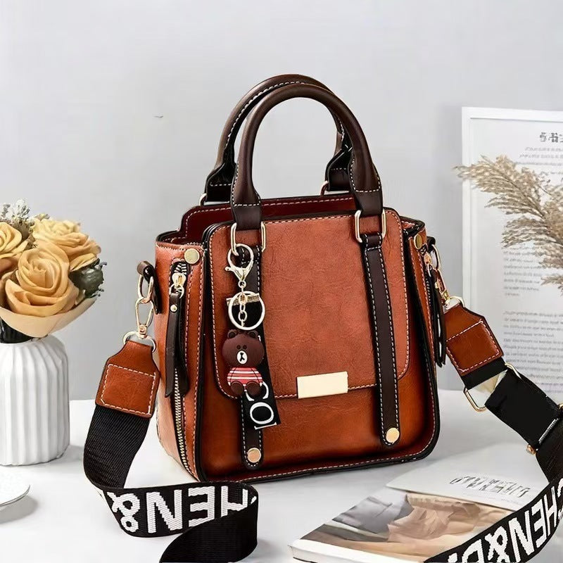 Caramel Trendy Vertical Square PU Leather Moto Crossbody Bag & Tote with 5-Pocket Organized Compartments & V888-ELOSUNG42850