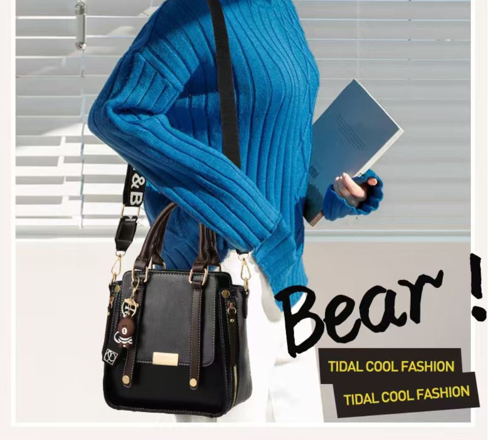 Caramel Trendy Vertical Square PU Leather Moto Crossbody Bag & Tote with 5-Pocket Organized Compartments & V888-ELOSUNG42850