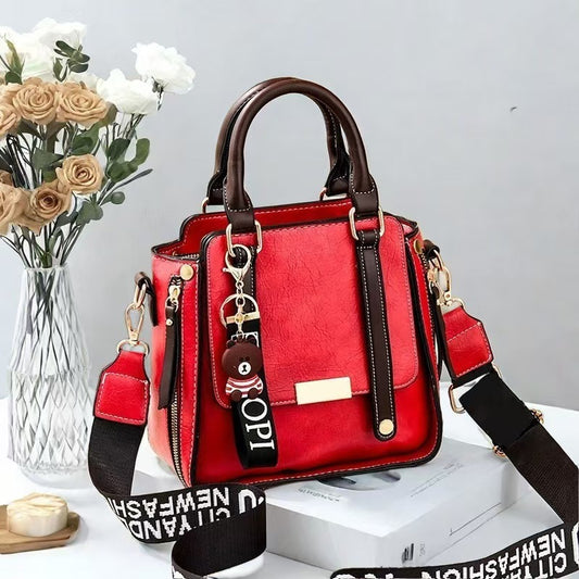 Jujube-Red Trendy Vertical Square PU Leather Moto Crossbody Bag & Tote with 5-Pocket Organized Compartments & V888-ELOSUNG42851
