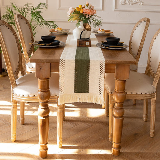White-Green Bohemian Woven Dining Mat with Tassels(30X50CM) - Wrinkle-Resistant Striped Placemat for Wedding, V888-ELOSUNG42871