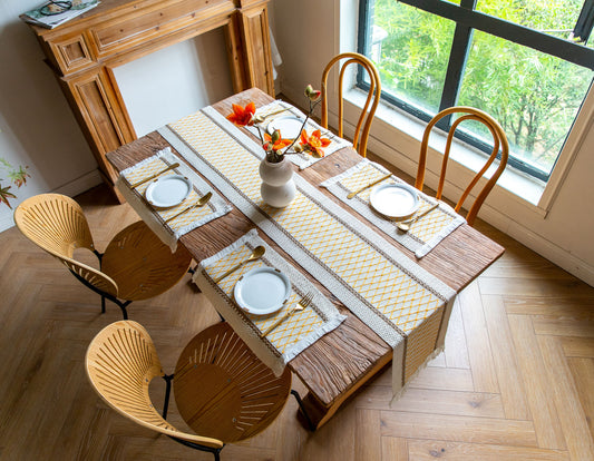 White-Green Bohemian Woven Dining Mat with Tassels(30X50CM) - Wrinkle-Resistant Striped Placemat for Wedding, V888-ELOSUNG42871