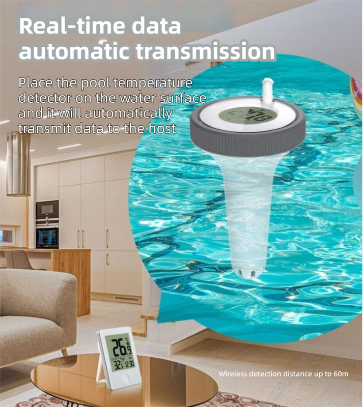 Wireless Pool Thermometer with Indoor Receiver(60M Range) - IPX7 Remote Floating Water Temperature Sensor for V888-ELOSUNG42873