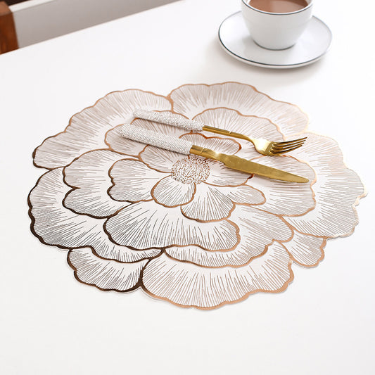 4-Pack Rose-Gold Luxury Bronzing Floral Heat-Insulated Placemats - Peony Style Anti-Slip & Waterproof PVC V888-ELOSUNG42875
