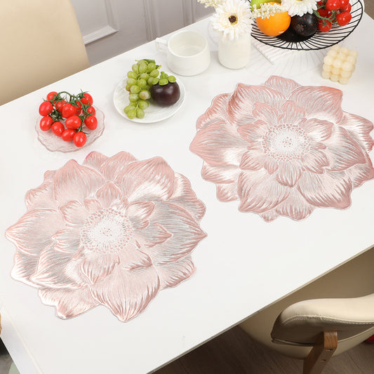 4-Pack Rose-Gold Luxury Bronzing Floral Heat-Insulated Placemats - Lotus Style Anti-Slip & Waterproof PVC V888-ELOSUNG42880