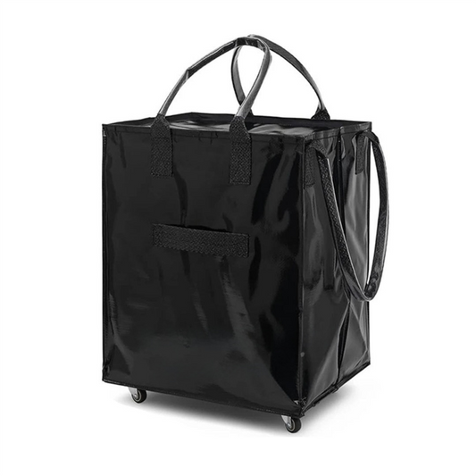 Black Portable Folding Shopping Trolley Bag(50x40x30CM) - Durable Woven Fabric, Reusable Grocery Bag with V888-ELOSUNG42882