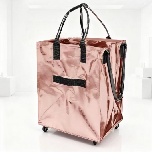 Rose-Gold Portable Folding Shopping Trolley Bag(50x40x30CM) - Durable Woven Fabric, Reusable Grocery Bag with V888-ELOSUNG42884