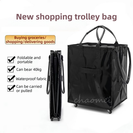Rose-Gold Portable Folding Shopping Trolley Bag(50x40x30CM) - Durable Woven Fabric, Reusable Grocery Bag with V888-ELOSUNG42884