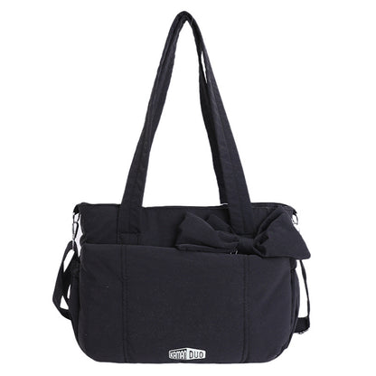 Black Puffy Quilted Nylon Hobo & Crossbody Bag with Cute Bowknot - Trendy Large-Capacity Handbag with V888-ELOSUNG42889