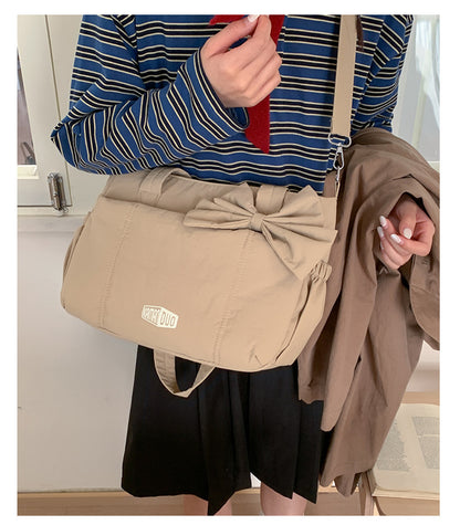 Black Puffy Quilted Nylon Hobo & Crossbody Bag with Cute Bowknot - Trendy Large-Capacity Handbag with V888-ELOSUNG42889
