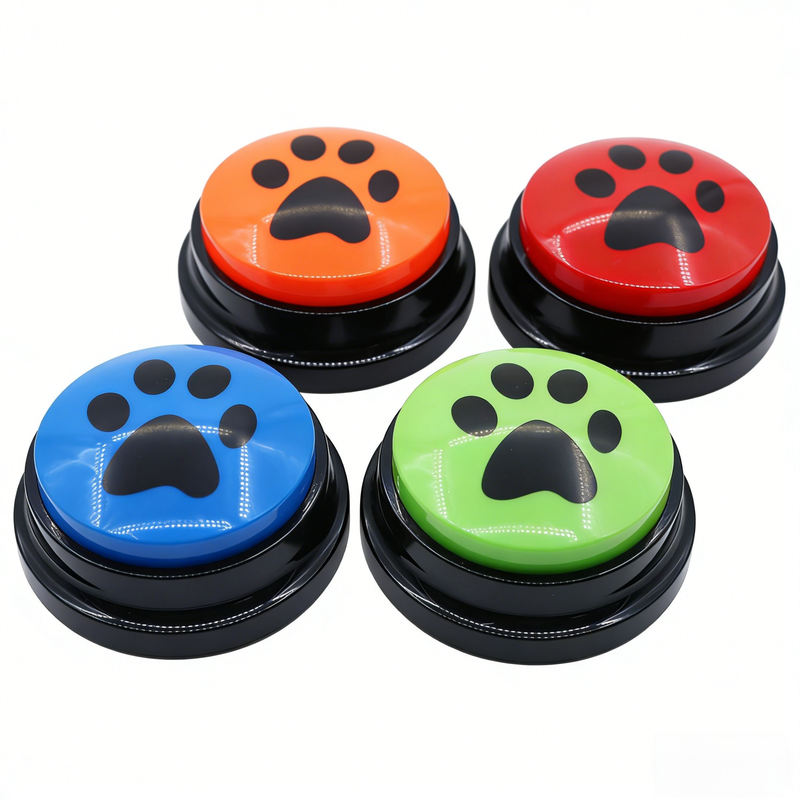 4-Pack Durable Dog-Talking Buttons & Recordable Voice Boxes - Interactive Vibrant Colors Speech Training Toy V888-ELOSUNG42892