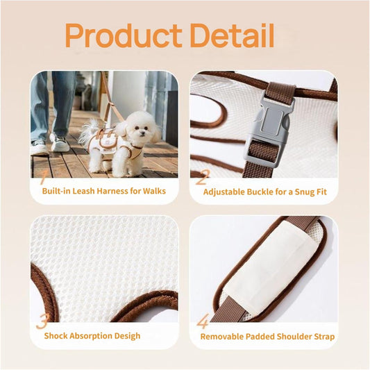 Beige 4-in-1 Multi-Functional Pet Carrier Bag with Detachable Strap & 1.5M Traction Rope - Lightweight V888-ELOSUNG42901