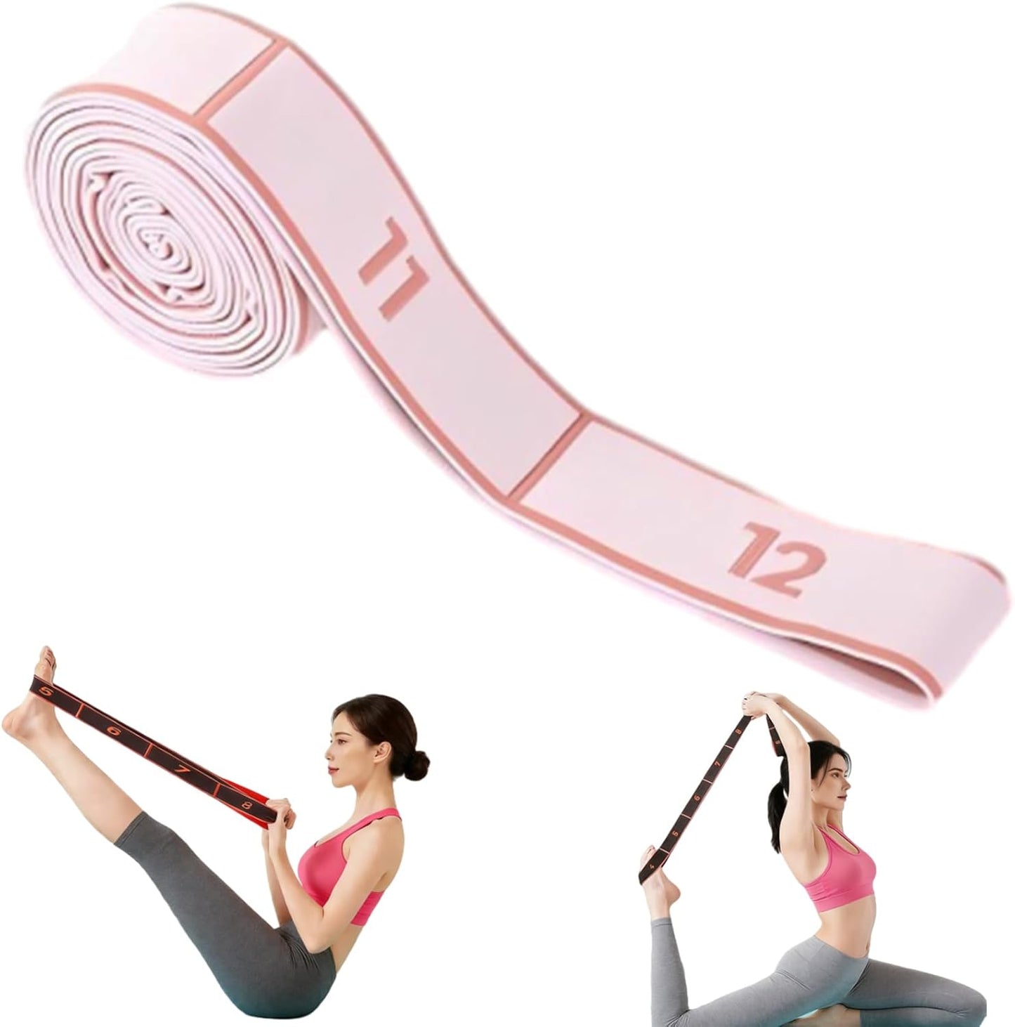2-Pack Pink 12-Loop Numbered Yoga Stretch Strap(4x138CM) - Durable Multi-Segment Resistance Fitness Band for V888-ELOSUNG42910