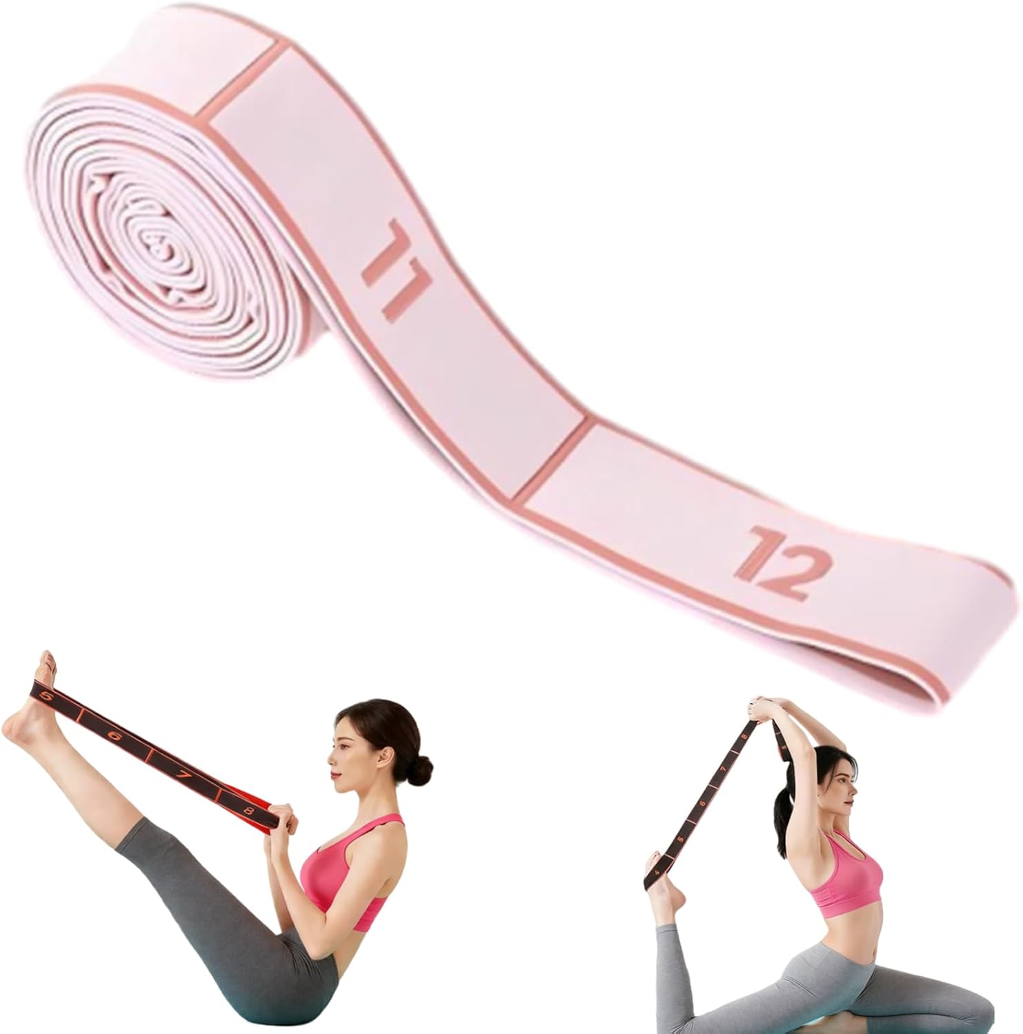 2-Pack Pink 12-Loop Numbered Yoga Stretch Strap(4x138CM) - Durable Multi-Segment Resistance Fitness Band for V888-ELOSUNG42910