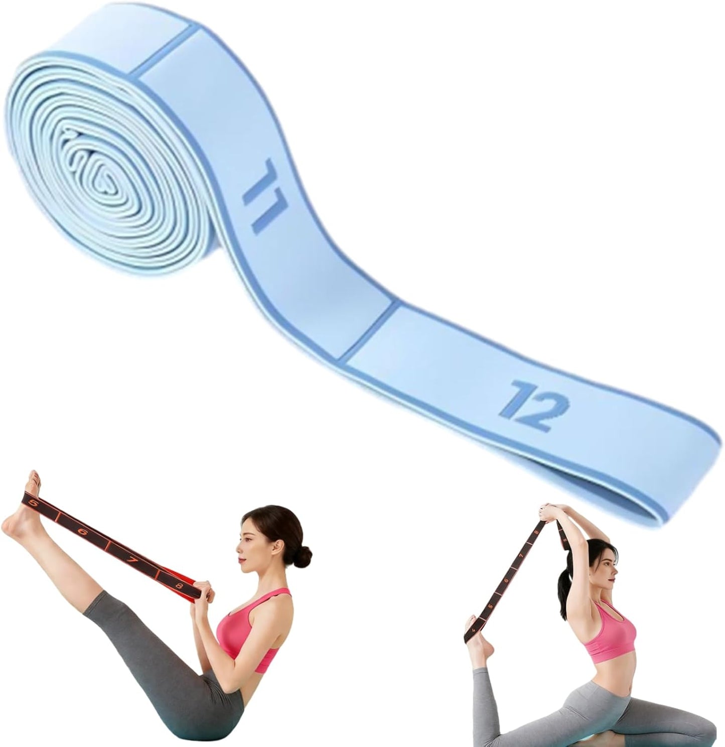2-Pack Blue 12-Loop Numbered Yoga Stretch Strap(4x138CM) - Durable Multi-Segment Resistance Fitness Band for V888-ELOSUNG42911