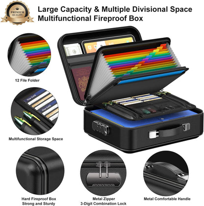 3-Layer Fireproof & Waterproof File Organizer Box(38x28x13CM) with Security Lock - EVA Muti-Functional Safety V888-ELOSUNG42916