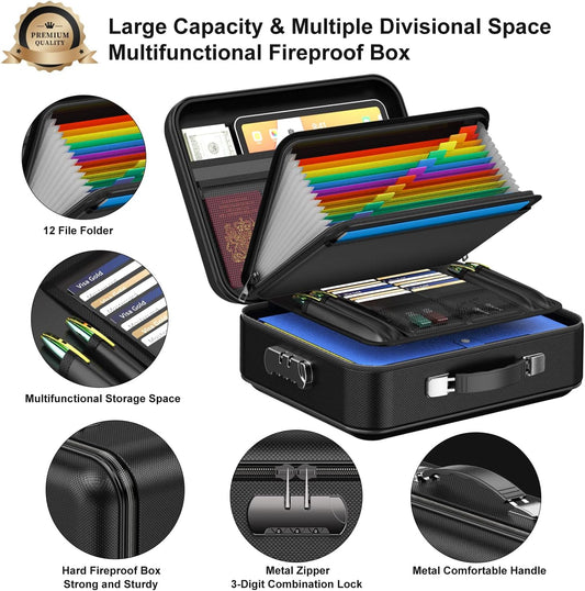 3-Layer Fireproof & Waterproof File Organizer Box(38x28x13CM) with Security Lock - EVA Muti-Functional Safety V888-ELOSUNG42916