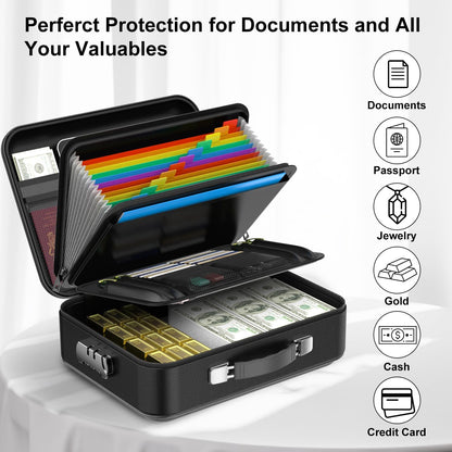 3-Layer Fireproof & Waterproof File Organizer Box(38x28x13CM) with Security Lock - EVA Muti-Functional Safety V888-ELOSUNG42916