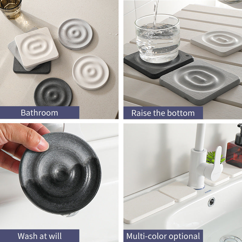 6-Pack Dark Grey Instant Dry Diatomite Square Coaster Tray(10x10CM) - Ultra-Absorbent Bathroom Sink Caddy & V888-ELOSUNG42918