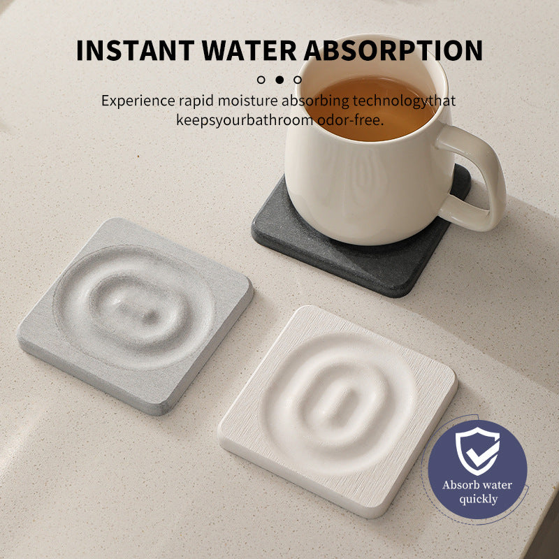 6-Pack White Instant Dry Diatomite Square Coaster Tray(10x10CM) - Ultra-Absorbent Bathroom Sink Caddy & Cup V888-ELOSUNG42919