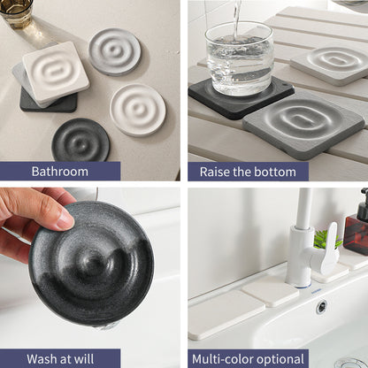 6-Pack Dark Grey Instant Dry Diatomite Round Coaster Tray(10x10CM) - Ultra-Absorbent Bathroom Sink Caddy & V888-ELOSUNG42921