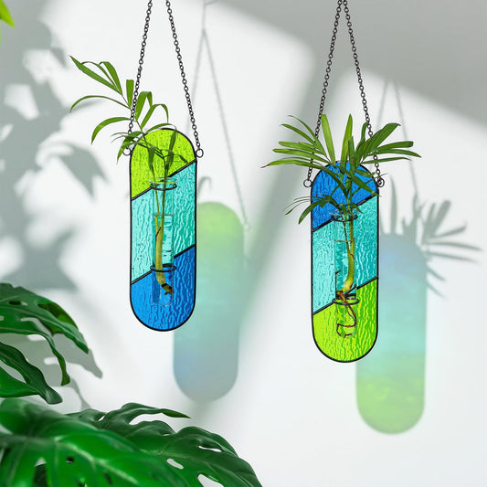 2-Pack Handcrafted Colored Glass Hydroponic Test Tube Vase - Creative Indoor Wall-Mounted Decor for Cuttings V888-ELOSUNG42924