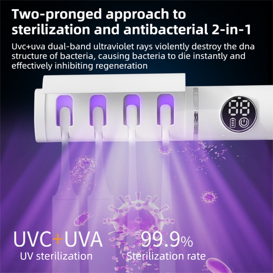 White 4-Slot Compact UV Toothbrush Sanitizer with Turbo Drying Fan & LCD Display - Anti-Dust Toothbrush V888-ELOSUNG42925