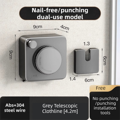 Grey 4.2M Heavy Duty Invisible Retractable Clothesline - Rustproof & Drill-Free Laundry Hanger with 20kg Load V888-ELOSUNG42927
