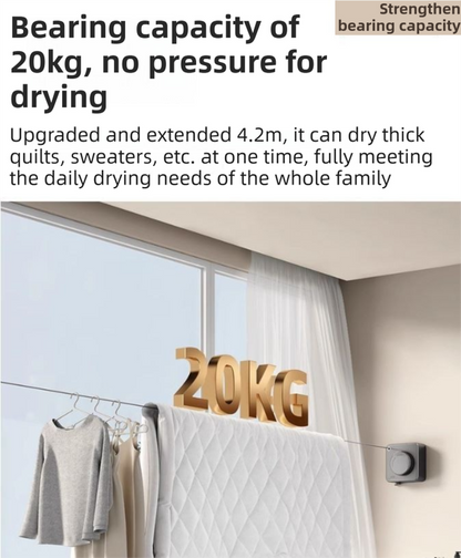 Grey 4.2M Heavy Duty Invisible Retractable Clothesline - Rustproof & Drill-Free Laundry Hanger with 20kg Load V888-ELOSUNG42927