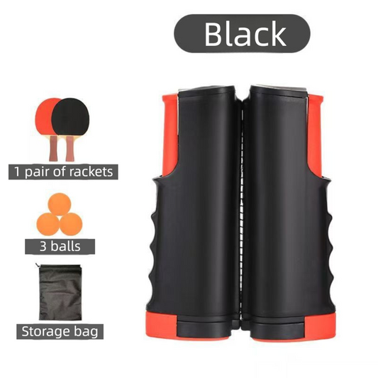Black Portable Table Tennis Set with 2 Paddles, 3 Balls and Carry Bag - 165cm Retractable Ping Pong Net & V888-ELOSUNG42930