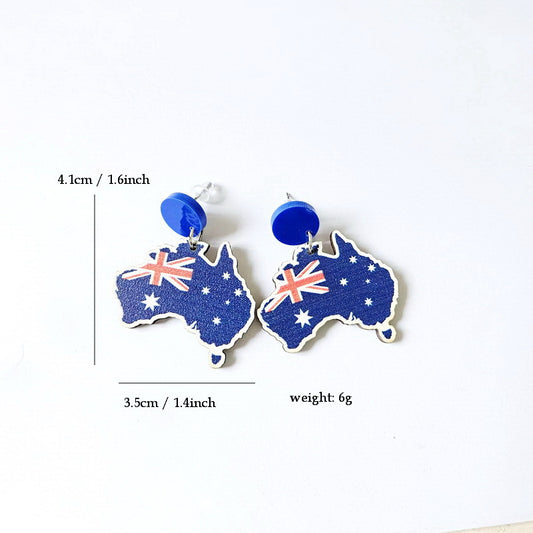 Wooden Australia Map Silhouette Earrings - Lightweight Geometric Ear Drops, Cultural Decor Gift(Style 1) V888-ELOSUNG42935