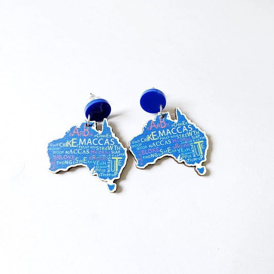 Wooden Australia Map Silhouette Earrings - Lightweight Geometric Ear Drops, Cultural Decor Gift(Style 1) V888-ELOSUNG42935