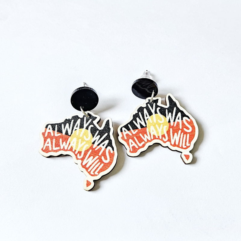 Wooden Australia Map Silhouette Earrings - Lightweight Geometric Ear Drops, Cultural Decor Gift(Style 3) V888-ELOSUNG42937