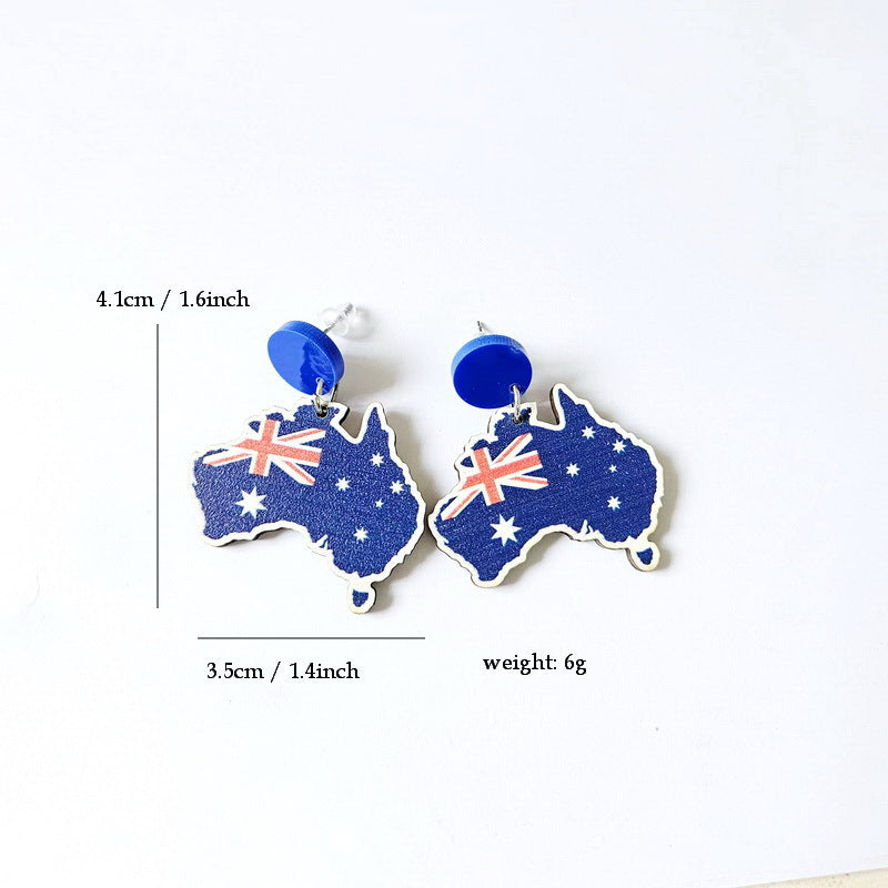 Wooden Australia Map Silhouette Earrings - Lightweight Geometric Ear Drops, Cultural Decor Gift(Style 4) V888-ELOSUNG42938