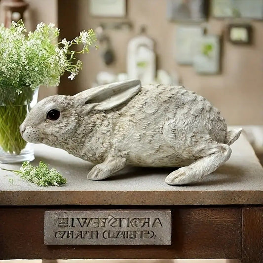 Weather-Resistant Resin Rabbit Garden Statue - Lifelike Animal Decorative Ornament for Gardens & Backyard V888-ELOSUNG42939