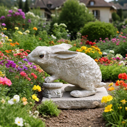 Weather-Resistant Resin Rabbit Garden Statue - Lifelike Animal Decorative Ornament for Gardens & Backyard V888-ELOSUNG42939