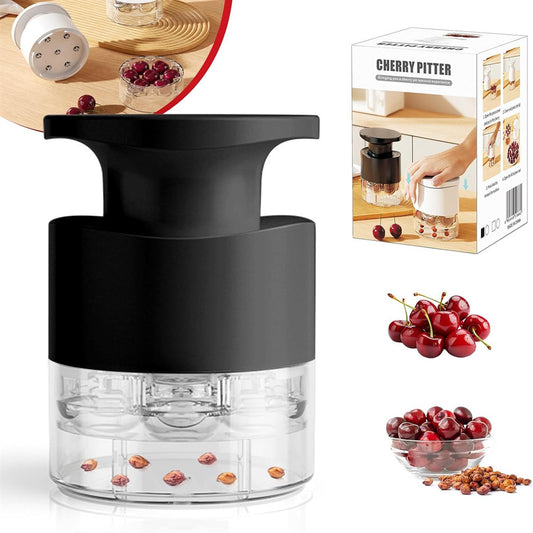 Black Efficient 7-Hole Cherry Pitter Tool - Food Grade Push-Type Fruit Corer for Red Dates & Olives V888-ELOSUNG42941