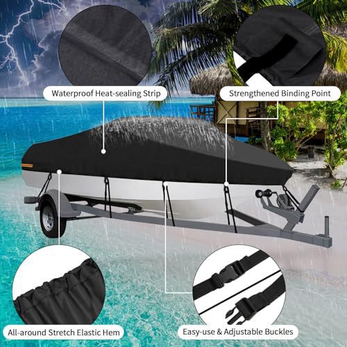 Black Heavy-Duty V-Hull Shield for 17 to 19 FT Yachts - All-Weather Water / Dust / UV Resistant 190T Silver V888-ELOSUNG42957