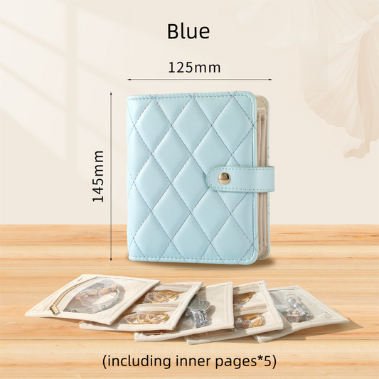 Blue Nappa Leather Anti-Oxidation Jewelry Storage Book with 5 Velvet Pouches - Compact Organizer for Watches, V888-ELOSUNG42972