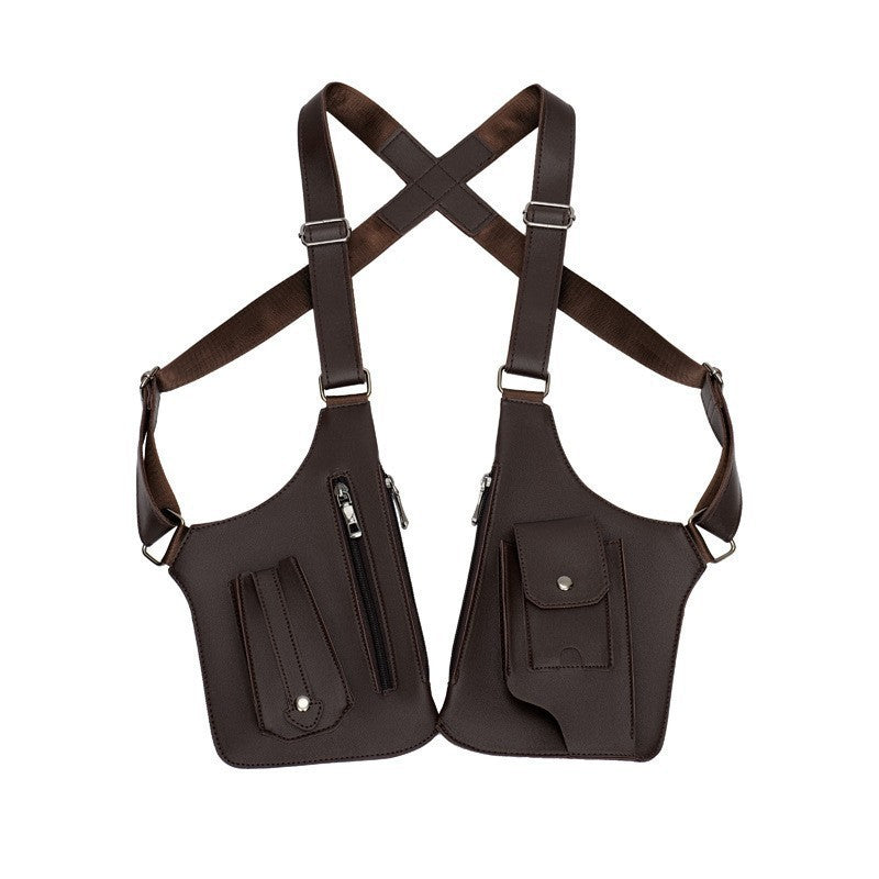 Coffee Multi-functional Expandable Men's Tactical Chest Rig Bag - Waterproof & Lightweight Retro Underarm Pack V888-ELOSUNG42978