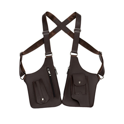 Coffee Multi-functional Expandable Men's Tactical Chest Rig Bag - Waterproof & Lightweight Retro Underarm Pack V888-ELOSUNG42978