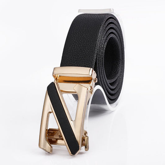 Men's Fashionable Z Style Gold Automatic Buckle Sleek Business Suit Belt - Adjustable No-Hole Waistband V888-ELOSUNG42988