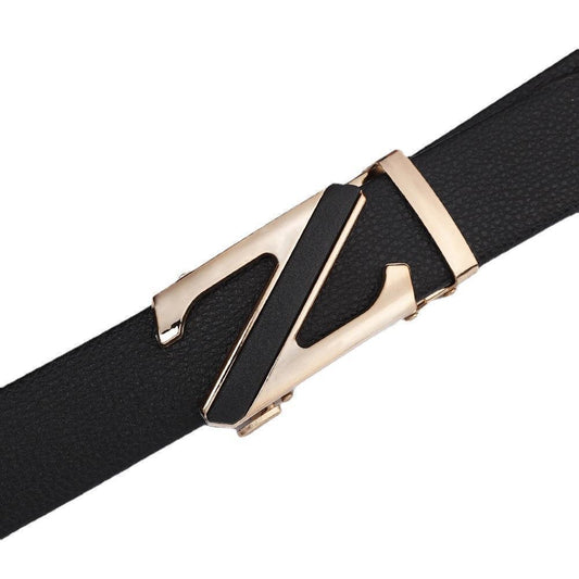 Men's Fashionable Z Style Gold Automatic Buckle Sleek Business Suit Belt - Adjustable No-Hole Waistband V888-ELOSUNG42988